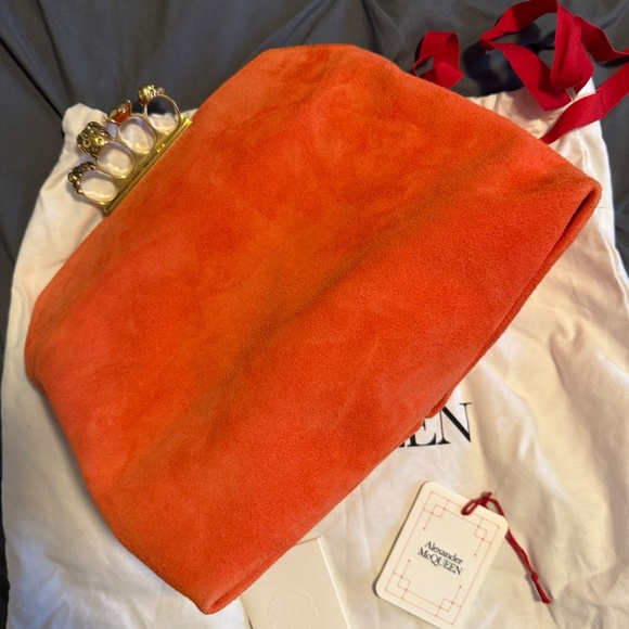 Alexander McQueen 4 Finger Ring Suede Clutch - Picture 2 of 7